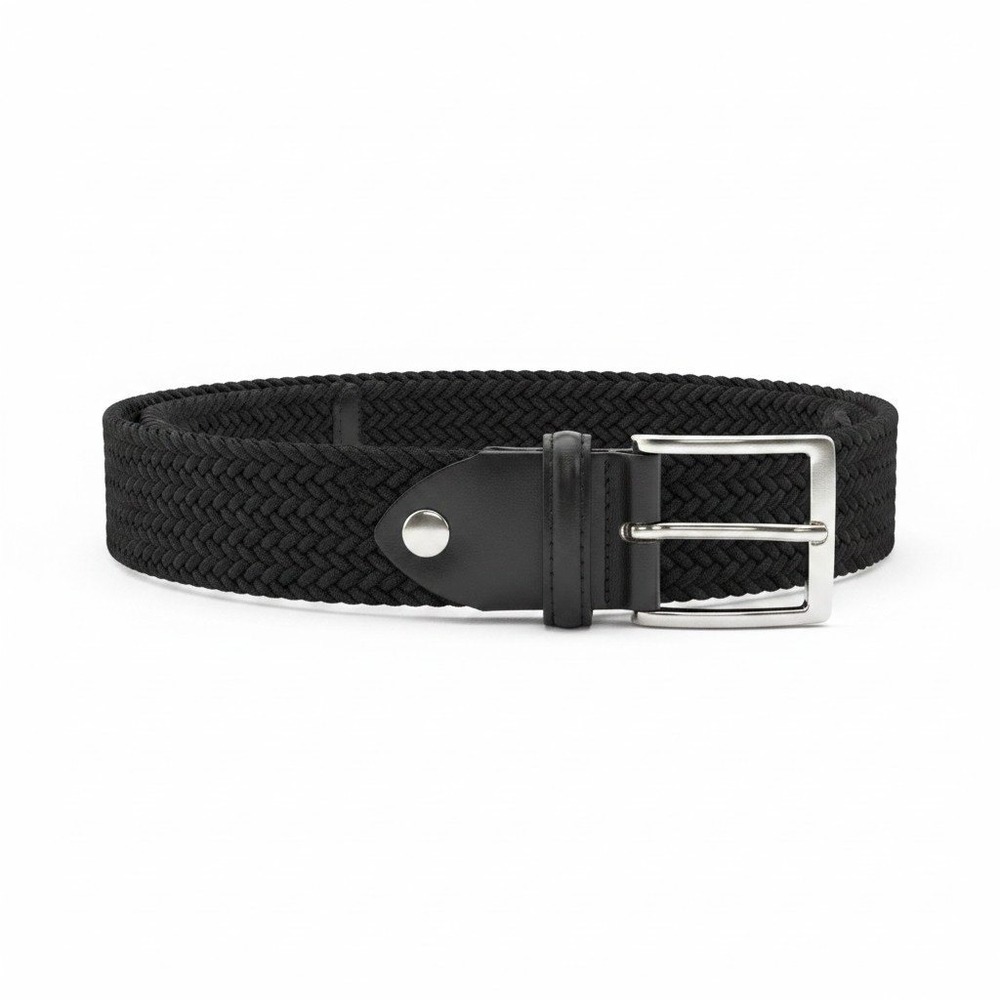 Fresco Golf Stretch Belt M (32-35) Solid Black Braided Leather‎ Brass Made Italy